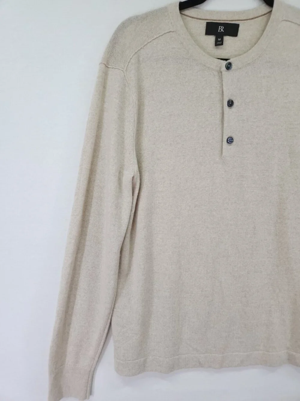 Banana Republic Extra Fine Merino Wool Sweater Mens Medium Beige Henley Pullover